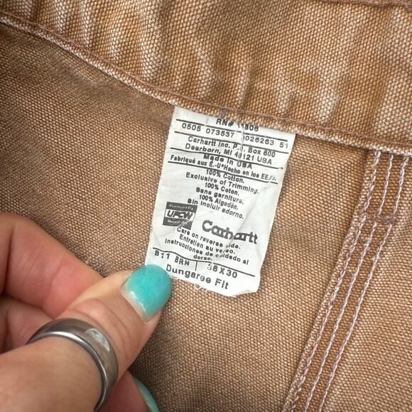 Y2K Carhartt B11 BRN Dungaree Fit 38x30 Brown Canvas Duck Work Pants Made in USA - Picture 3 of 7